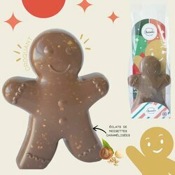 Bonhomme "Pain d'�pice" en chocolat lait et �clats de noisettes caram�lis�es