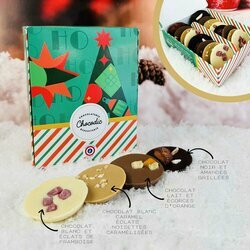 Coffret mendiants chocolat noir, lait, blanc et blanc caramel pour No�l