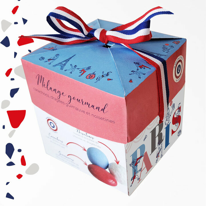 Cube collection Paris Sport compos� de gourmandises chocolat�es et croustillantes