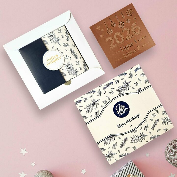 Carte à Croquer Modèle 2026 - Collection Noël Entreprise Carte à Croquer Modèle 2026 - Collection Noël Entreprise thème Feuillage Bleu