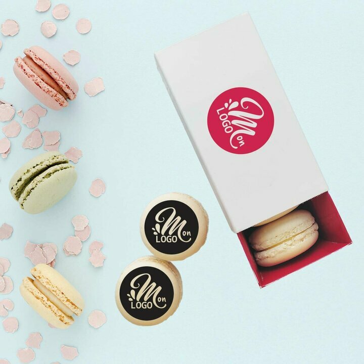 Bo�te de 4 macarons personnalis� entreprise sur le th�me rouge