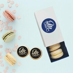 Bo�te de 4 macarons personnalis� entreprise sur le th�me bleu marine