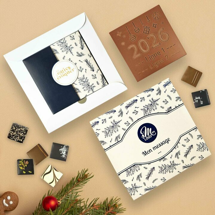 Coffret Duo Carte � Croquer 2026 - Collection No�l Entreprise th�me Feuillage Bleu