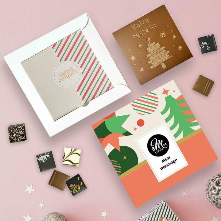 Coffret Duo Carte à Croquer Sapin - Collection Noël Entreprise Coffret Duo Carte à Croquer Sapin - Collection Noël Entreprise thème Noël géométrique