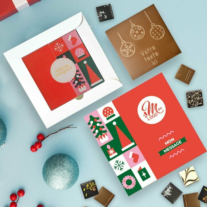 Coffret Duo Carte � Croquer Boules de No�l - Collection No�l Entreprise th�me Pop Rouge