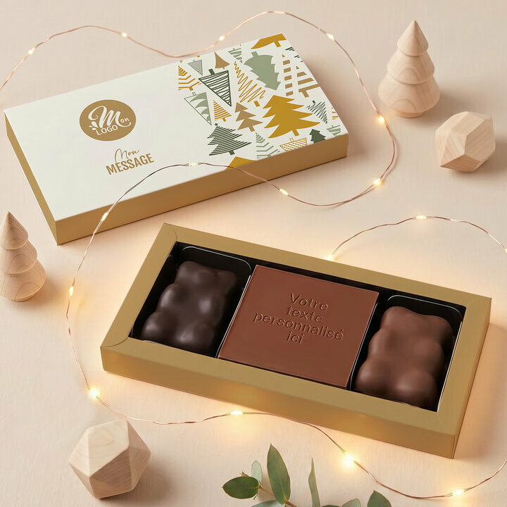 Coffret Douceur Carte à Croquer Message - Collection Noël Entreprise Coffret Douceur Carte à Croquer Message - Collection Noël Entreprise thème Forêt de Sapins