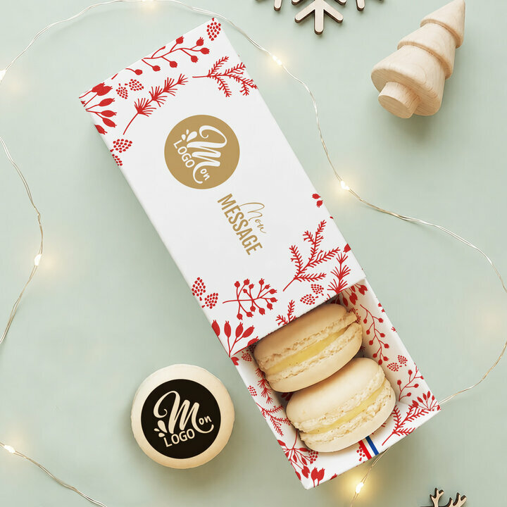 Coffret 4 macarons personnalis�s - Collection No�l Entreprise th�me Feuillage