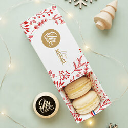 Coffret 4 macarons personnalis�s - Collection No�l Entreprise th�me Feuillage