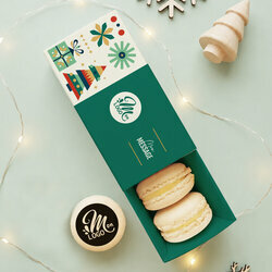 Coffret 4 macarons personnalis�s - Collection No�l Entreprise th�me No�l G�om�trique