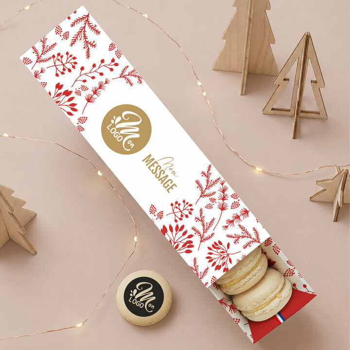 Coffret 8 macarons personnalis�s - Collection No�l Entreprise th�me Feuillage