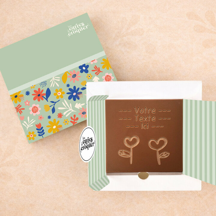Carte � Croquer - Mod�le Fleurs Coeurs Chocolat Lait Coffret Mod�le Fleurs