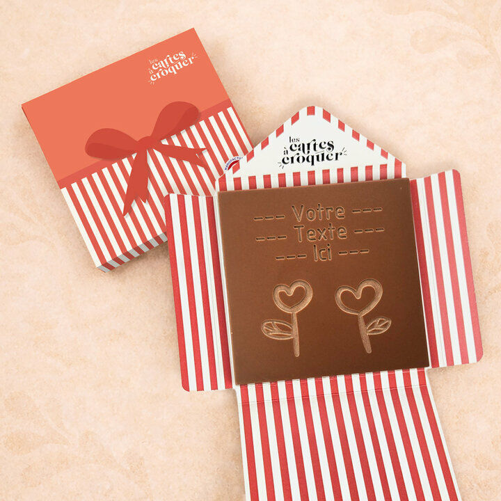 Carte � Croquer - Mod�le Fleurs Coeurs Chocolat Lait Enveloppe Mod�le Cadeau