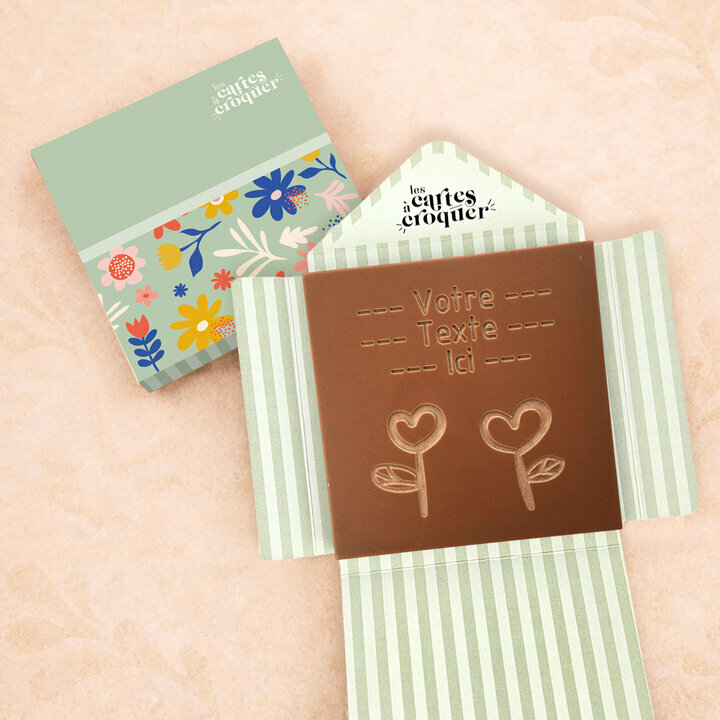 Carte � Croquer - Mod�le Fleurs Coeurs Chocolat Lait Enveloppe Mod�le Fleurs