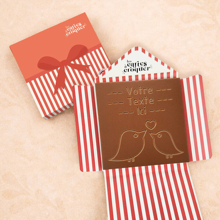 Carte � Croquer - Mod�le Love Birds Chocolat Lait Enveloppe Mod�le Cadeau