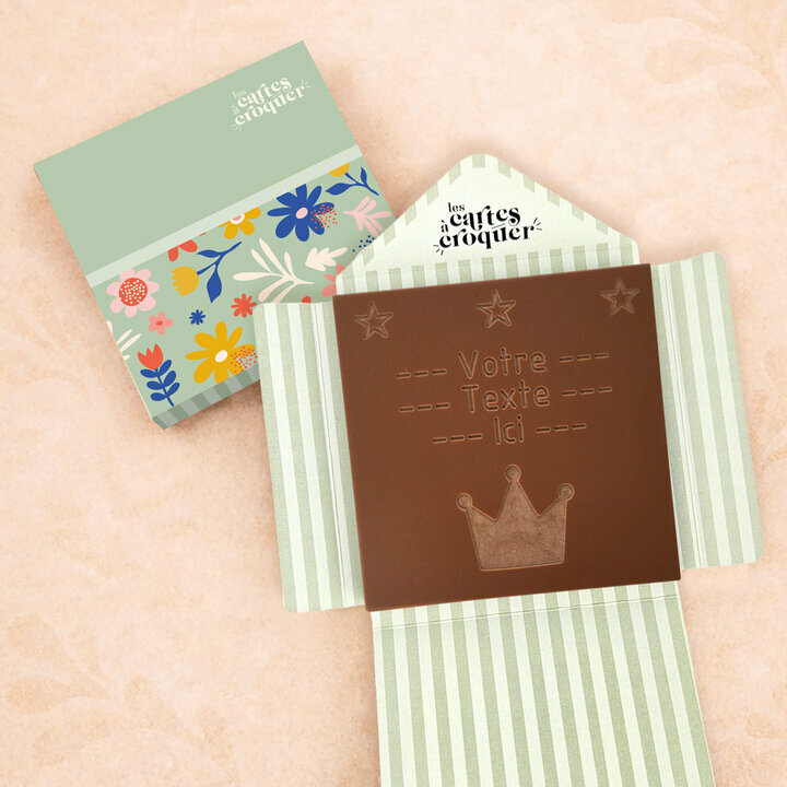 Carte � Croquer - Mod�le Couronne & Etoiles Chocolat Lait Enveloppe Mod�le Fleurs