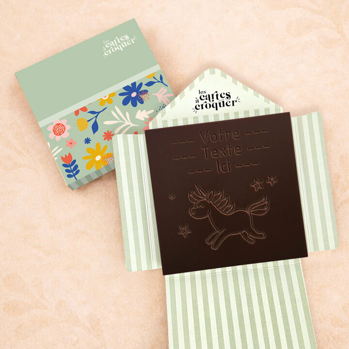 Carte � Croquer - Mod�le Licorne Chocolat Noir Enveloppe Mod�le Fleurs