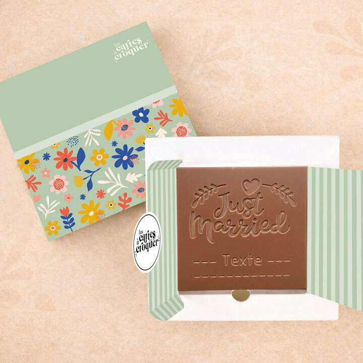 Carte � Croquer - Mod�le Just Married Chocolat Lait Coffret Mod�le Fleurs