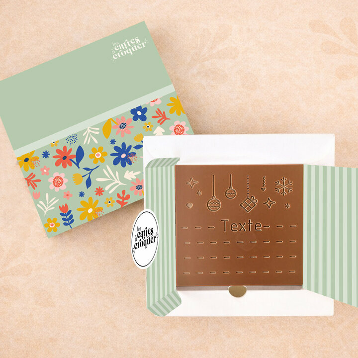 Carte à Croquer - Modèle Joyeuses Fêtes Carte à Croquer - Modèle Joyeuses Fêtes Chocolat Chocolat Lait Coffret Modèle Fleurs