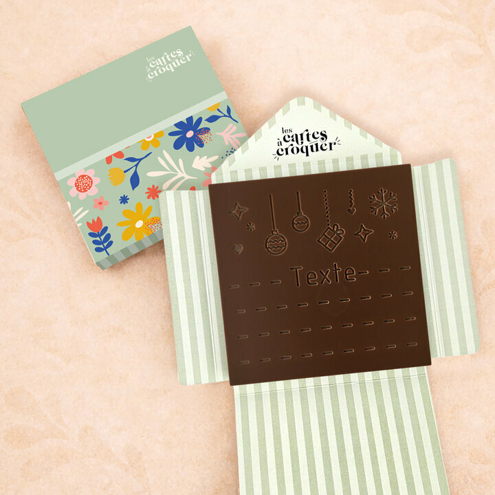 Carte à Croquer - Modèle Joyeuses Fêtes Carte à Croquer - Modèle Joyeuses Fêtes Chocolat Chocolat Noir Enveloppe Modèle Fleurs