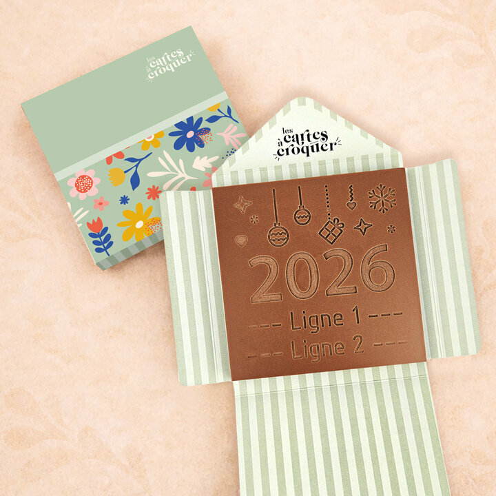Carte � Croquer - Mod�le Nouvel An Chocolat Lait Enveloppe Mod�le Fleurs