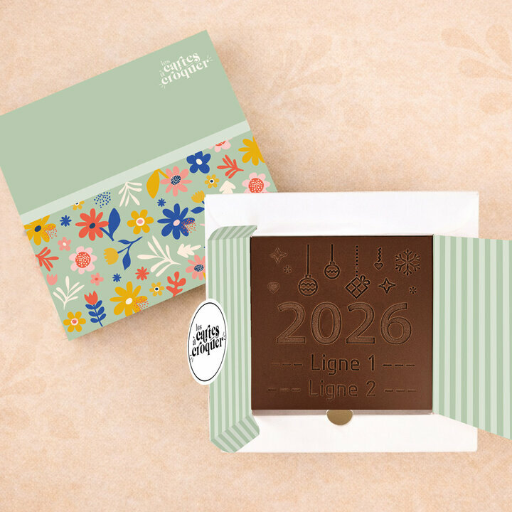Carte � Croquer - Mod�le Nouvel An Chocolat Noir Coffret Mod�le Fleurs