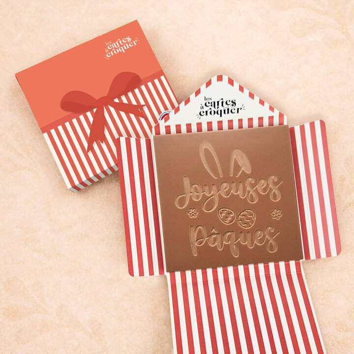 Pr�te � Croquer - Mod�le Joyeuses P�ques Chocolat Lait Enveloppe Cadeau