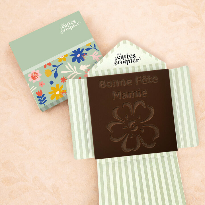 Prête à Croquer - Modèle Fleur Bonne Fête Mamie Prête à Croquer - Modèle Fleur Bonne Fête Mamie Chocolat Noir Enveloppe Fleurs
