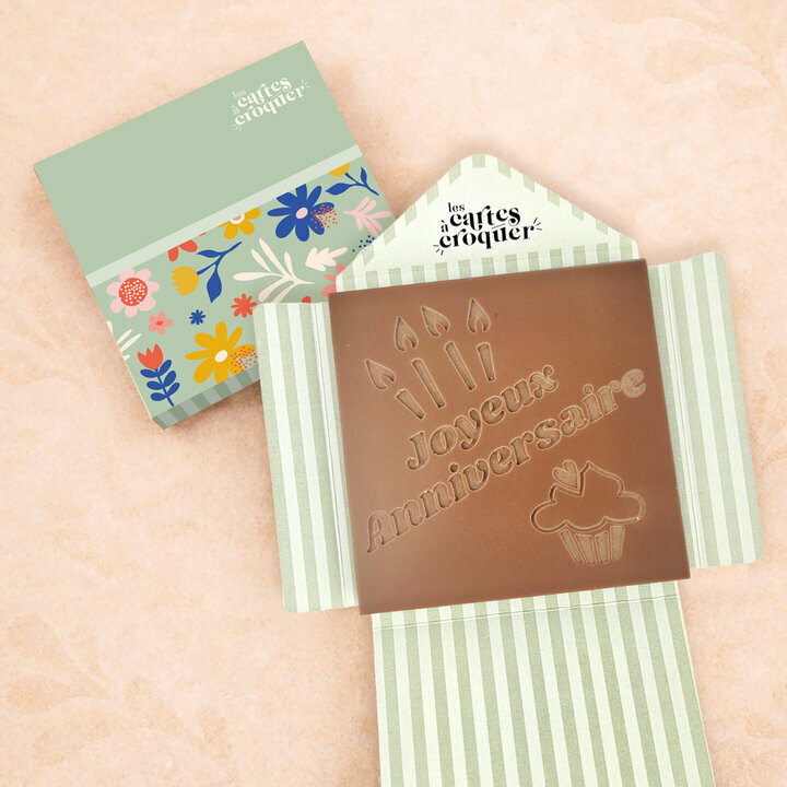 Prête à Croquer - Modèle Joyeux Anniversaire Prête à Croquer - Modèle Joyeux Anniversaire Chocolat Lait Enveloppe Modèle Fleurs