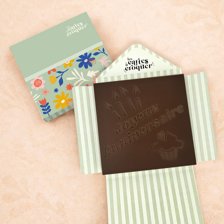 Prête à Croquer - Modèle Joyeux Anniversaire Prête à Croquer - Modèle Joyeux Anniversaire Chocolat Noir Enveloppe Modèle Fleurs