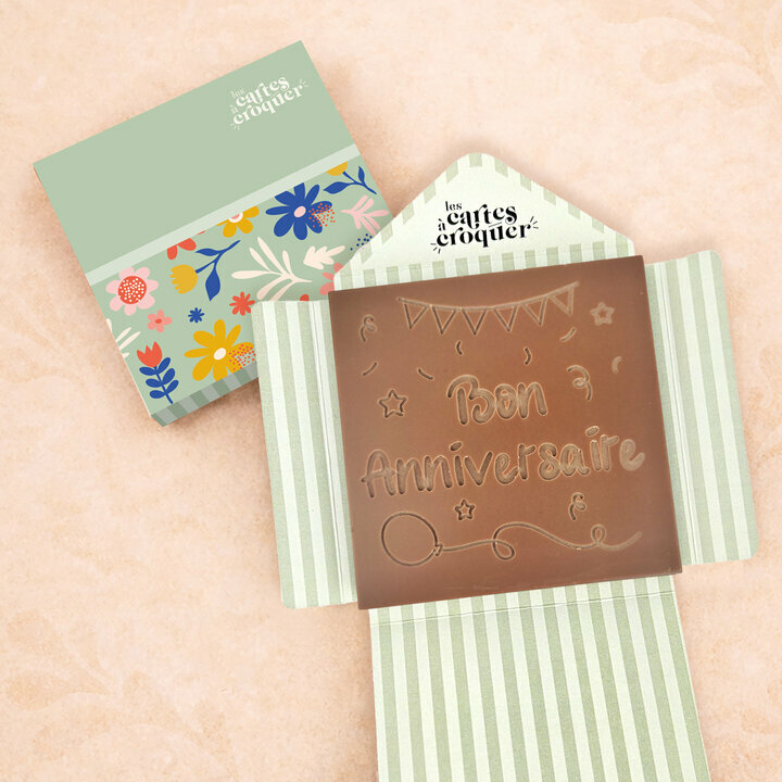 Pr�te � Croquer - Mod�le Bon Anniversaire Chocolat Lait Enveloppe Mod�le Fleurs
