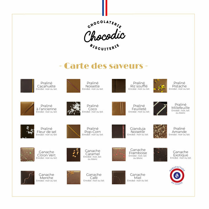 Coffret Empreinte Gourmande - Collection Fin d'ann�e scolaire : Carte des saveurs des chocolats fins ganaches et pralin�s